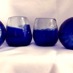 Blue & Clear Glass Drinking Glasses